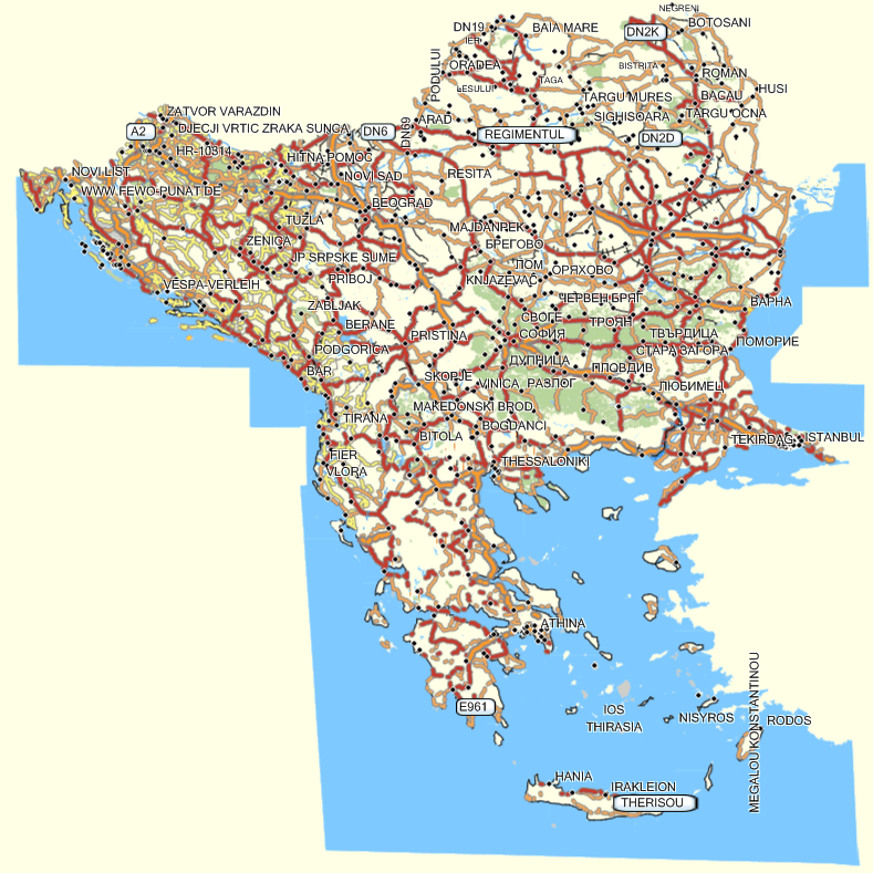 map of bulgaria and romania. GPS navigation routing map of